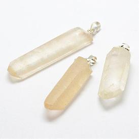 Natural Quartz Crystal Pointed Pendants, with Silver Tone Brass Findings, Faceted, Polishing, Bullet