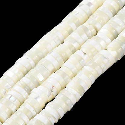Natural Trochus Shell Beads Strands, Flat Round/Disc, Heishi Beads