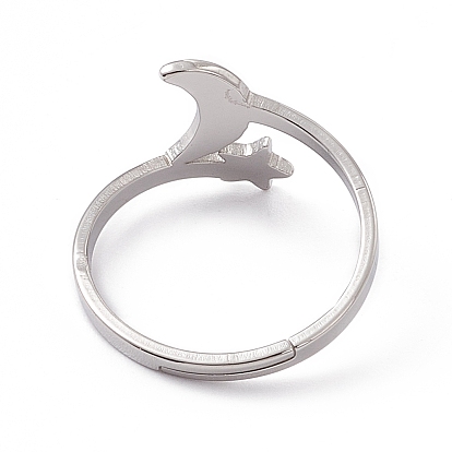 201 Stainless Steel Moon & Star Adjustable Ring for Women