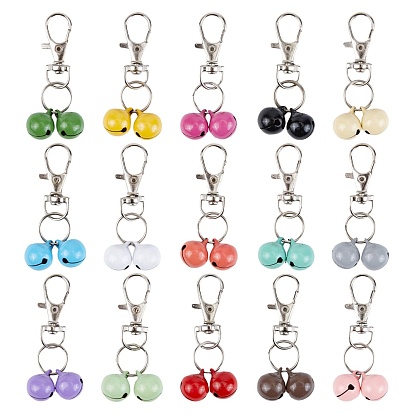 Diy fabricación de llaveros, con colgantes de campana de hierro con pintura al horno, Llaveros de hierro divididos y cierres de garra de langosta giratorios de aleación, para decorar collar de mascota