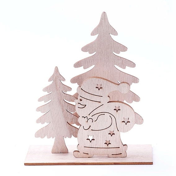 Undyed Platane Wood Home Display Decorations, Christmas Tree with Santa Claus