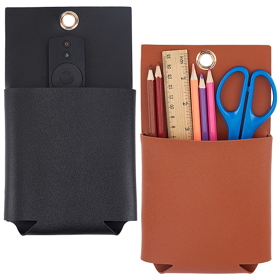 2Pcs 2 Colors PU Leather Hanging Storage Bag, with Alloy Finding, Rectangle