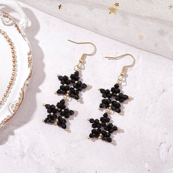 Подвески из стеклянного бисера ручной работы, серьги-подвески, звезда, золотые