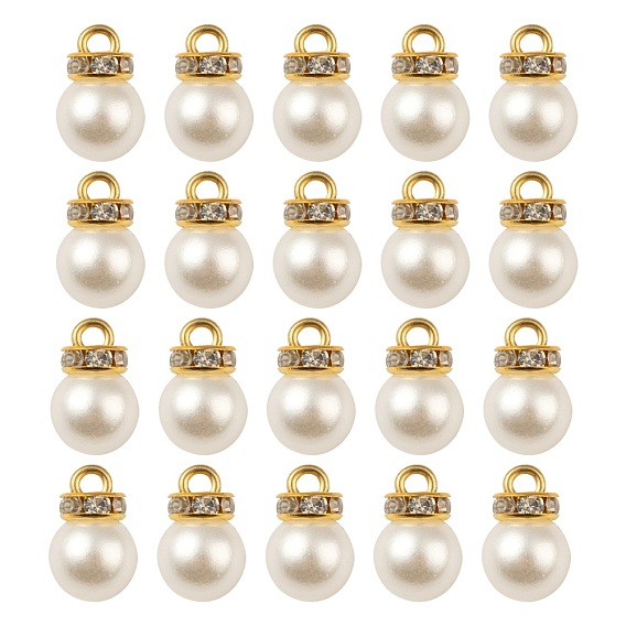 50 шт. Подвески из акрилового жемчуга, со стразами хрусталя и золотистой железной петлей, круглые