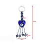 Heart with Evil Eye Glass Pendant Keychains, with Metal Finding and Tassel, for Bag Car Key Decoration
