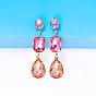 Sweet Pink Geometric Teardrop Glass Stone Earrings for Women, Retro Chic Fashion Jewelry