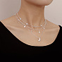 Vintage Double-layered Alloy Necklace with Star and Moon Pendant - Creative, Simple and Elegant Jewelry