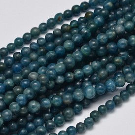 Round Natural Apatite Beads Strands, Grade AB+