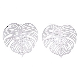 201 Stainless Steel Filigree Pendants, Etched Metal Embellishments, Tropical Leaf Charms, Monstera Leaf