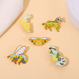 Colorful Animal Enamel Brooch Pin Set with Zebra, Butterfly and Fly Designs for Bags and Jackets