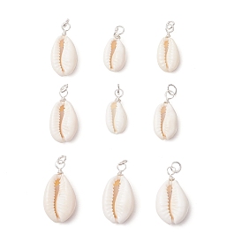 9шт. подвески из натуральной ракушки каури, с круглыми медными проволочными петлями и соединительными кольцами, белые