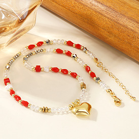 Латунный кулон, ожерелье из бисера со стеклянными вставками, имитацией жемчуга и синтетическими камнями для женщин., золотые