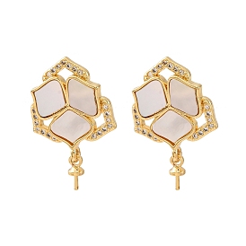 Фурнитура для серег-гвоздиков из латунных ракушек с микропаве из кубического циркония, за половину пробурено бисера, с уха орехов, клевер, без кадмия и без свинца, стойки покрытие, долговечный