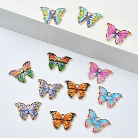 12Pcs 6 Colors Light Gold Tone Alloy Enamel Pendants, Butterfly Charm