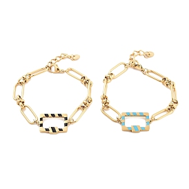 Golden Tone 304 Stainless Steel Enamel Rectangle Link Chain Bracelets for Women