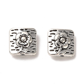Tibetan Style Alloy Beads, Cadmium Free & Lead Free, Rectangle with Flower Pattern