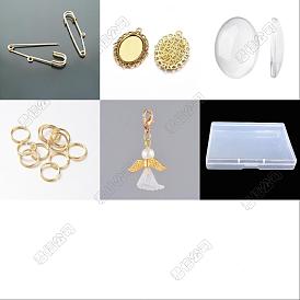 DIY Blank Oval & Engel Legierung Hochzeitsstrauß Charm Making Kit, Herstellung von Broschennadeln