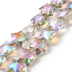 Transparent Electroplate Glass Beads Strands, Faceted, Half Plated, Star