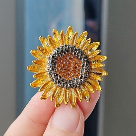 Sunflower Enamel Pins, Alloy Rhinestone Brooches for Backpack Clothes