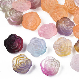 Two Tone Spray Painted Transparent Acrylic Beads, Frosted, Flower