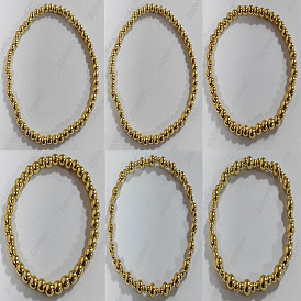 6pcs bracelets extensibles en perles de laiton rondes pour femmes