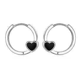 Black Heart-shaped Earrings with Simple and Personalized Drop Glue for Women