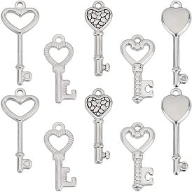10Pcs 5 Style 304 Stainless Steel Pendants, Heart Key