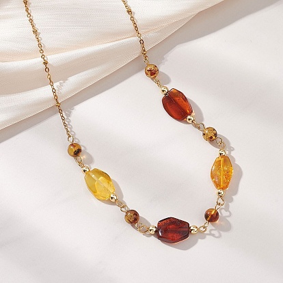Ожерелья из натуральных янтарных самородков с бусинами и цепочками из нержавеющей стали.