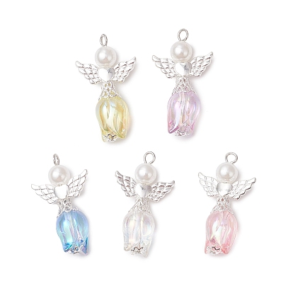 Тюльпан акриловые подвески, с имитацией жемчуга из сплава и АБС-пластика, разноцветные