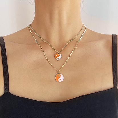 Fashionable Heart Tai Chi Multi-color Oil Drop Pendant Necklace for Women