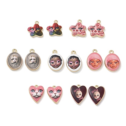 Printed Alloy Pendants, Flower/Oval/Heart Charms, Rack Plating, Cadmium Free & Nickel Free & Lead Free, Golden
