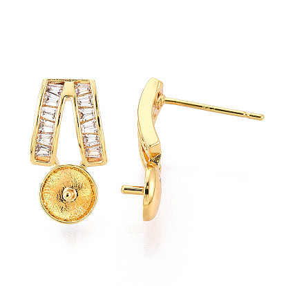 Латунные микропаве прозрачные кубические цирконии серьги-гвоздики фурнитура для полупросверленных бусин, трапециевидные