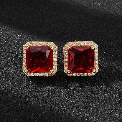 Серьги-гвоздики из латуни с микропаве из кубического циркония для женщин, квадратный восьмиугольник