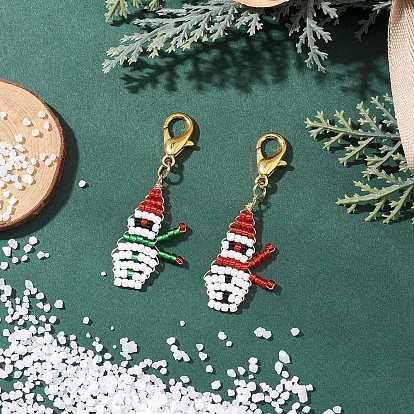 2 шт. подвесные украшения из стеклянных бусин в виде снеговика, с карабин-лобстерами 