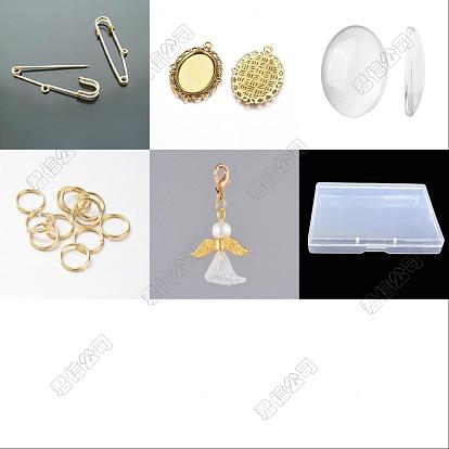 DIY Blank Oval & Engel Legierung Hochzeitsstrauß Charm Making Kit, Herstellung von Broschennadeln