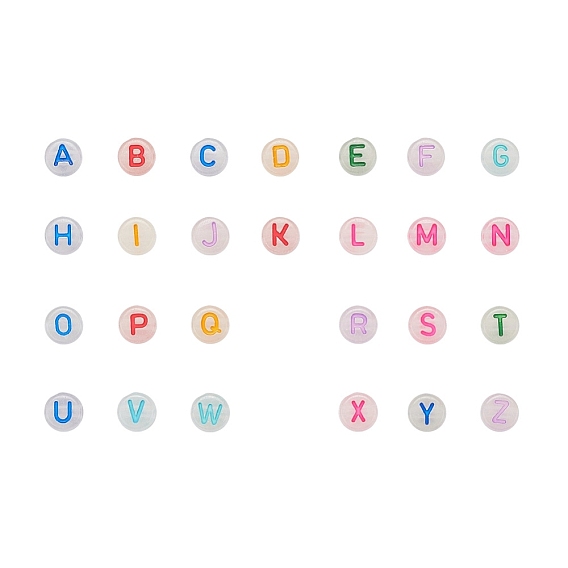 300 шт. Светящиеся акриловые бусины, горизонтальное отверстие, плоские круглые с буквы, разноцветные