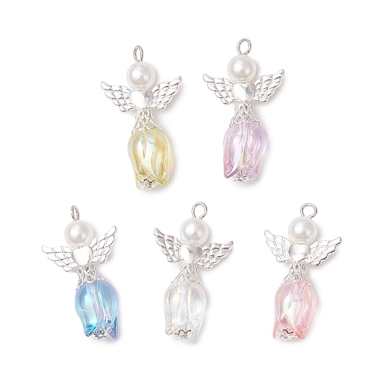 Тюльпан акриловые подвески, с имитацией жемчуга из сплава и АБС-пластика, разноцветные