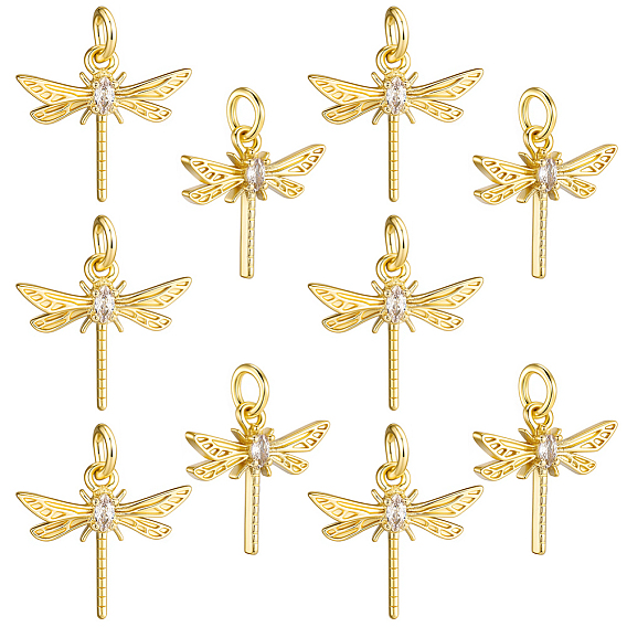 10 кулоны из латуни с прозрачным кубическим цирконием, с целью перехода в кольце, без кадмия и без свинца, стрекоза