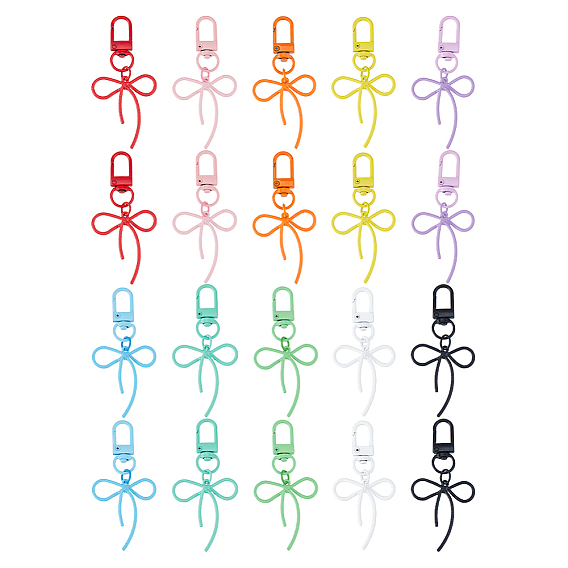 20 шт. 10 брелоки из цинкового сплава разных цветов, бантом, с поворотными застежками