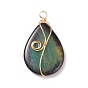 Natural Crackle Agate Pendants, Golden Tone Copper Wire Wrapped Teardrop Charms