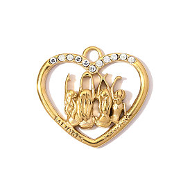 304 из нержавеющей стали горный хрусталь подвески, Сердце, сочетающее в себе человеческое обаяние, ионное покрытие (ip), зеркальная полировка, реальный 18 k позолоченный