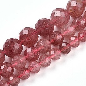 Природного кварца клубники нитей бисера, круглый с гранями
