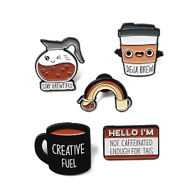 Caffee Theme Alloy Enamel Pins,  Black Brooches