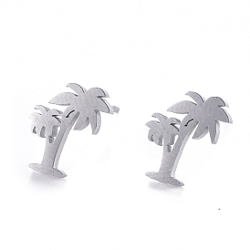 Unisex 304 Stainless Steel Stud Earrings, Coconut Tree