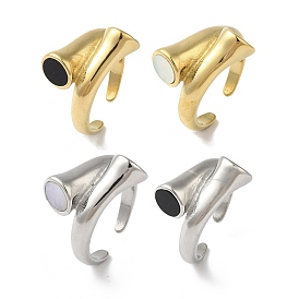 Shell Open Cuff Ring for Women, 304 Stainless Steel Bypass Finger Ring