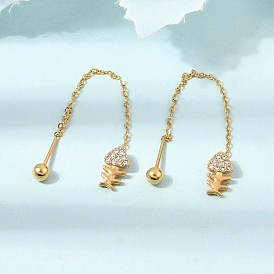 304 Stainless Steel Rhinestone Ear Thread for Women, Fishbone