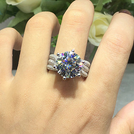 Классическое роскошное кольцо с муассанитом d цвета 6-зубца и бриллиантовым паве