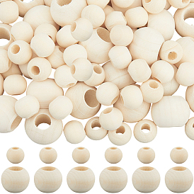 150шт. бусины из натурального необработанного дерева, бусины макраме, круглые деревянные бусины с большими отверстиями для изготовления поделок