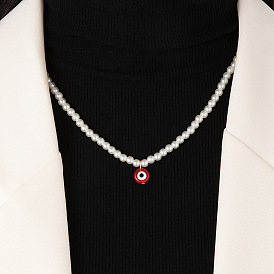 Collier de perles chic et élégant pour femme avec pendentif oeil de style européen