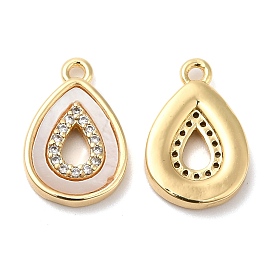 Brass Micro Pave Cubic Zirconia Charms, with Shell, Teardrop